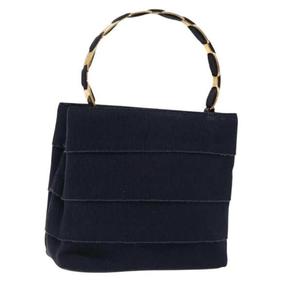 Salvatore Ferragamo Vala Hand Bag Canvas Black Gold Auth 138464